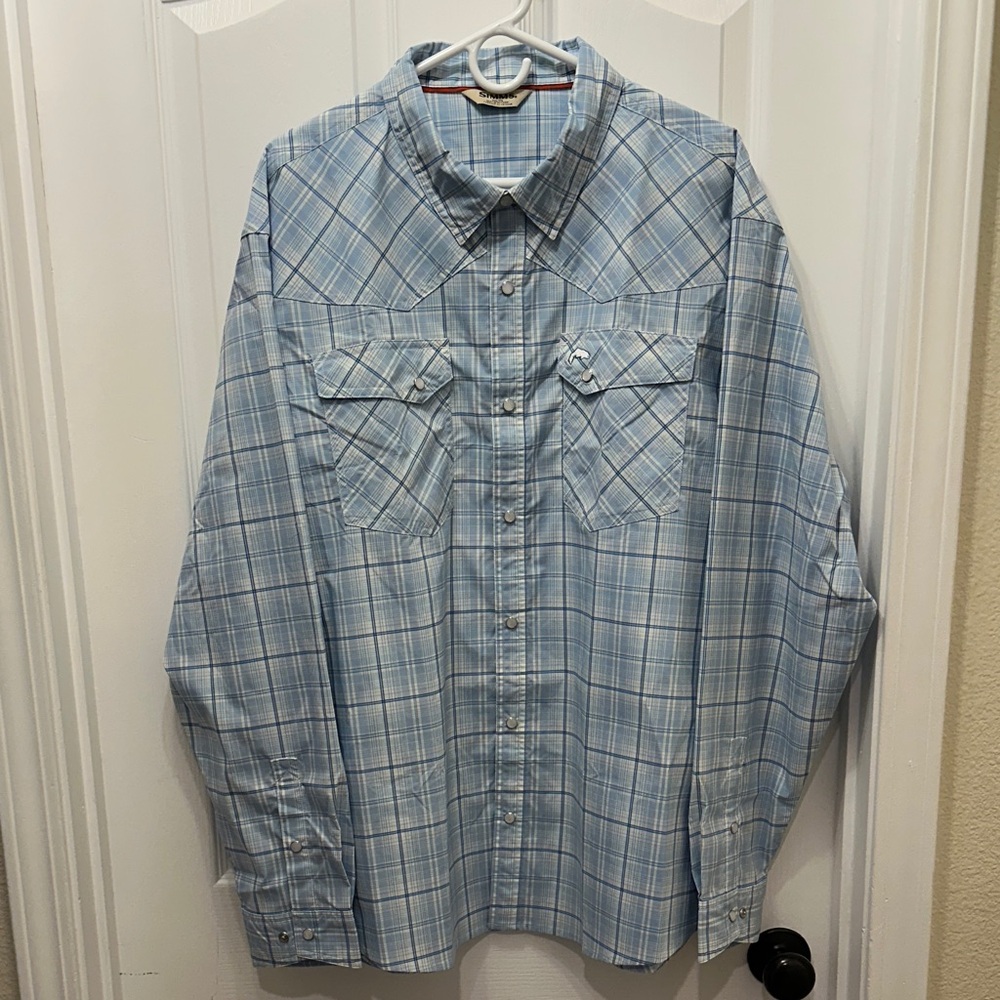 Simms Blue Casual Button Down Shirt Lightweight Cotton